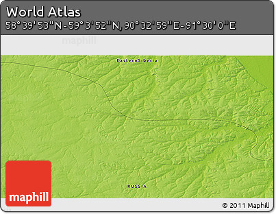 Physical 3D Map of the Area around 58° 51' 53" N, 91° 1' 30" E