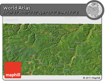 Satellite 3D Map of the Area around 58° 51' 53" N, 94° 25' 30" E