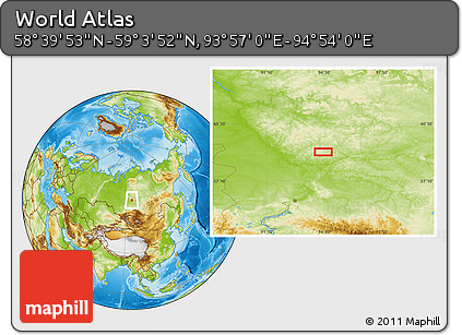 Physical Location Map of the Area around 58° 51' 53" N, 94° 25' 30" E