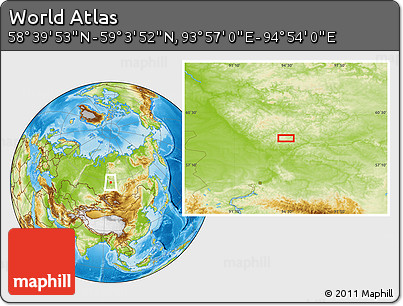 Physical Location Map of the Area around 58° 51' 53" N, 94° 25' 30" E