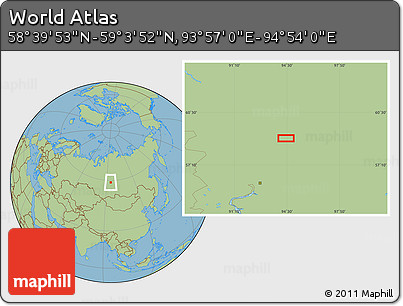 Savanna Style Location Map of the Area around 58° 51' 53" N, 94° 25' 30" E