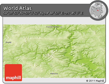 Physical 3D Map of the Area around 58° 51' 53" N, 95° 16' 30" E