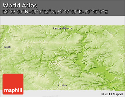 Physical 3D Map of the Area around 58° 51' 53" N, 95° 16' 30" E