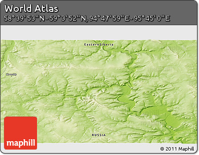 Physical 3D Map of the Area around 58° 51' 53" N, 95° 16' 30" E