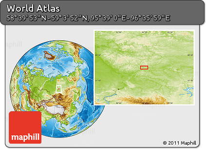 Physical Location Map of the Area around 58° 51' 53" N, 96° 7' 30" E