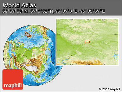 Physical Location Map of the Area around 58° 51' 53" N, 96° 7' 30" E