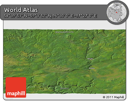 Satellite 3D Map of the Area around 58° 51' 53" N, 96° 58' 29" E