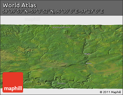 Satellite 3D Map of the Area around 58° 51' 53" N, 96° 58' 29" E