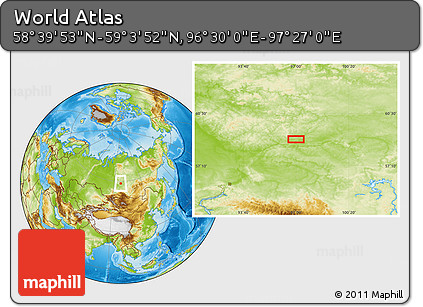 Physical Location Map of the Area around 58° 51' 53" N, 96° 58' 29" E