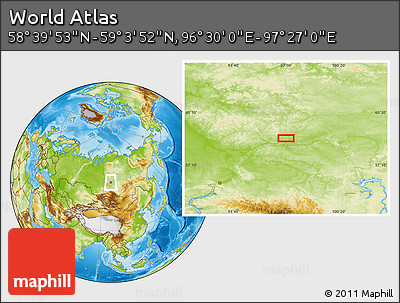Physical Location Map of the Area around 58° 51' 53" N, 96° 58' 29" E