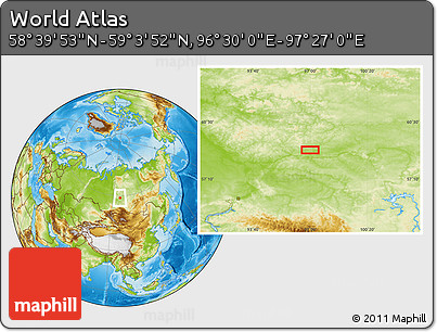 Physical Location Map of the Area around 58° 51' 53" N, 96° 58' 29" E