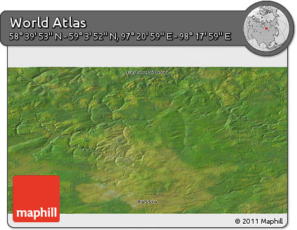Satellite 3D Map of the Area around 58° 51' 53" N, 97° 49' 29" E