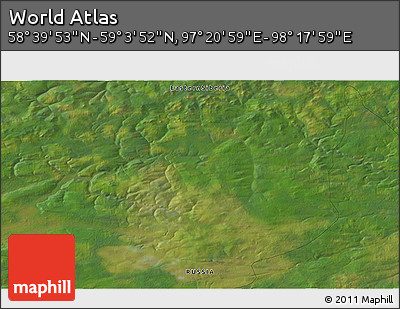 Satellite 3D Map of the Area around 58° 51' 53" N, 97° 49' 29" E