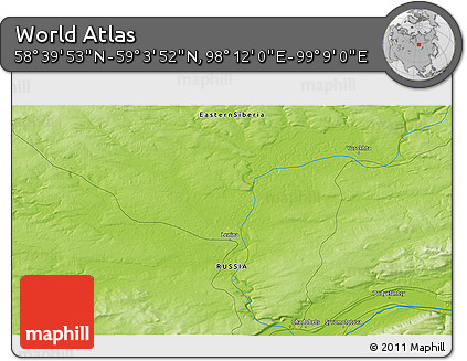 Physical 3D Map of the Area around 58° 51' 53" N, 98° 40' 30" E