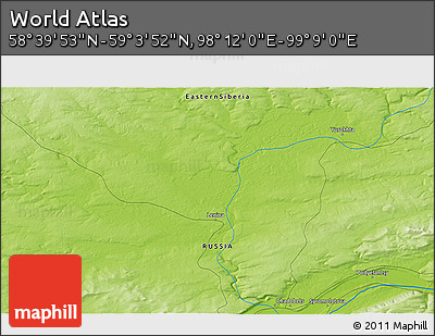 Physical 3D Map of the Area around 58° 51' 53" N, 98° 40' 30" E