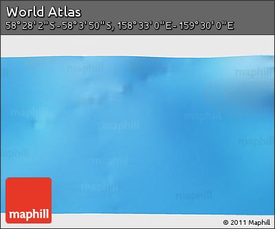 Physical 3D Map of the Area around 58° 15' 56" S, 159° 1' 30" E