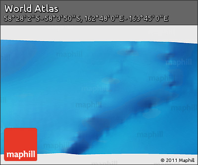 Physical 3D Map of the Area around 58° 15' 56" S, 163° 16' 30" E