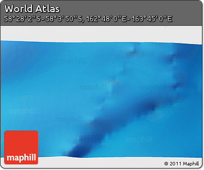 Physical 3D Map of the Area around 58° 15' 56" S, 163° 16' 30" E