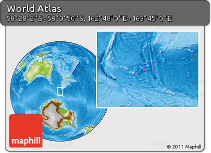Physical Location Map of the Area around 58° 15' 56" S, 163° 16' 30" E