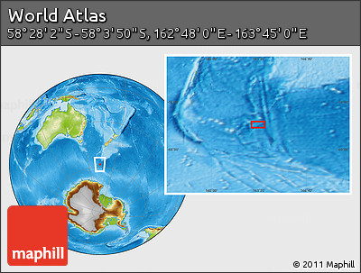 Physical Location Map of the Area around 58° 15' 56" S, 163° 16' 30" E