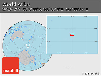 Gray Location Map of the Area around 58° 15' 56" S, 164° 7' 30" E