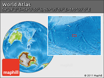 Physical Location Map of the Area around 58° 15' 56" S, 170° 4' 29" E