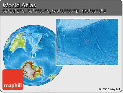 Physical Location Map of the Area around 58° 15' 56" S, 170° 4' 29" E
