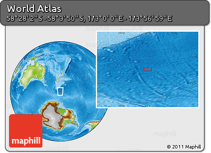 Physical Location Map of the Area around 58° 15' 56" S, 173° 28' 29" E