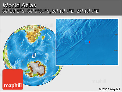 Physical Location Map of the Area around 58° 15' 56" S, 27° 16' 29" E