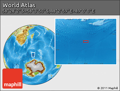 Physical Location Map of the Area around 58° 15' 56" S, 48° 31' 29" E