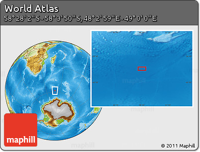 Physical Location Map of the Area around 58° 15' 56" S, 48° 31' 29" E