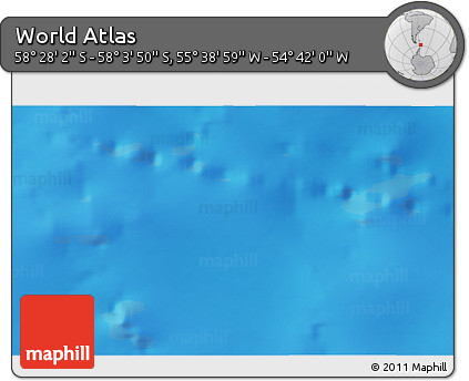 Physical 3D Map of the Area around 58° 15' 56" S, 55° 10' 29" W