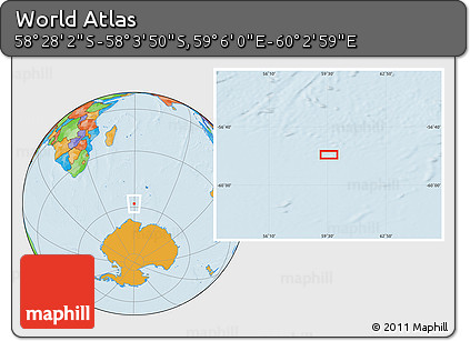 Political Location Map of the Area around 58° 15' 56" S, 59° 34' 30" E