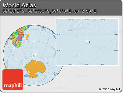 Political Location Map of the Area around 58° 15' 56" S, 59° 34' 30" E