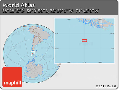 Gray Location Map of the Area around 58° 15' 56" S, 72° 10' 30" W