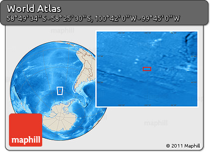 Shaded Relief Location Map of the Area around 58° 37' 32" S, 100° 13' 29" W
