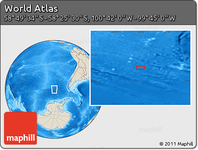 Shaded Relief Location Map of the Area around 58° 37' 32" S, 100° 13' 29" W