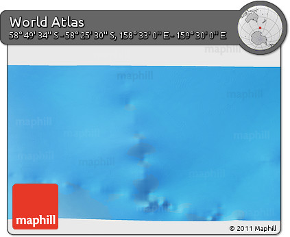 Physical 3D Map of the Area around 58° 37' 32" S, 159° 1' 30" E