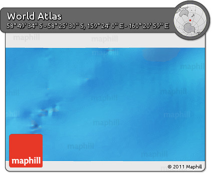 Physical 3D Map of the Area around 58° 37' 32" S, 159° 52' 30" E