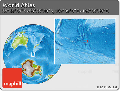 Physical Location Map of the Area around 58° 37' 32" S, 164° 7' 30" E
