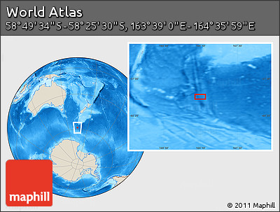 Shaded Relief Location Map of the Area around 58° 37' 32" S, 164° 7' 30" E