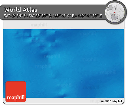 Physical 3D Map of the Area around 58° 37' 32" S, 169° 13' 29" E