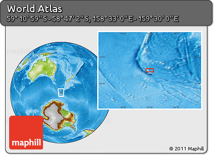 Physical Location Map of the Area around 58° 59' 1" S, 159° 1' 30" E