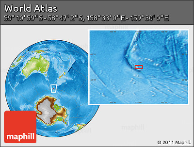 Physical Location Map of the Area around 58° 59' 1" S, 159° 1' 30" E