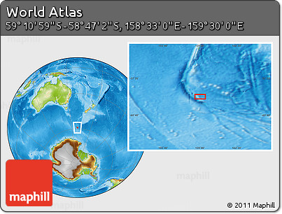 Physical Location Map of the Area around 58° 59' 1" S, 159° 1' 30" E