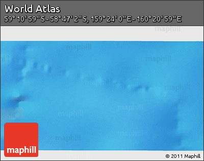 Physical 3D Map of the Area around 58° 59' 1" S, 159° 52' 30" E