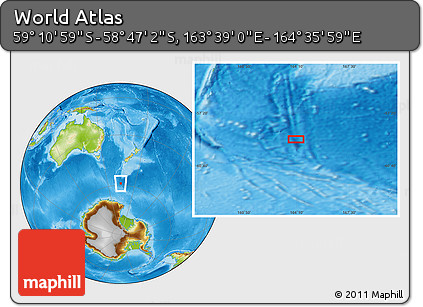 Physical Location Map of the Area around 58° 59' 1" S, 164° 7' 30" E