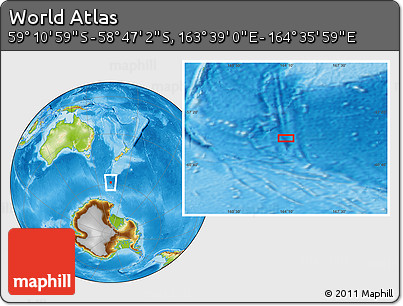 Physical Location Map of the Area around 58° 59' 1" S, 164° 7' 30" E
