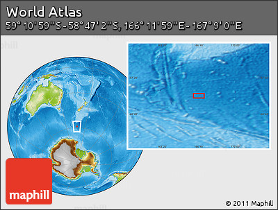 Physical Location Map of the Area around 58° 59' 1" S, 166° 40' 30" E