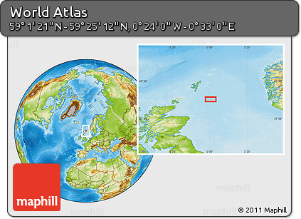 Physical Location Map of the Area around 59° 13' 17" N, 0° 4' 30" E